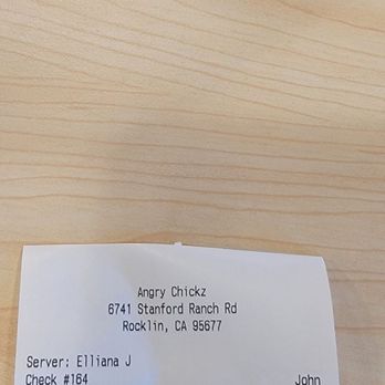 Angry Chickz - Single chicken tender receipt - Chicken Shop Near Me - Rocklin, California