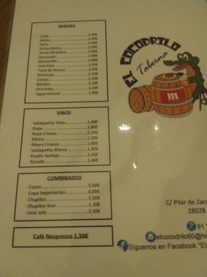 Menu photo 5 El Cocodrilo Madrid, M