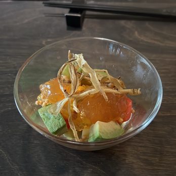 Sato Omakase - Ceviche: Mango, Tomato, Anocado, Tosazo Jelly, Burdock - Sushi Bars Near Me - San Francisco, California Sato Omakase - Ceviche: Mango, Tomato, Anocado, Tosazo Jelly, Burdock - Sushi Bars Near Me - San Francisco, California
