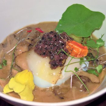 Dot Dot Dot - Poached Farm Egg black truffle, lardo Iberico de bellota, local oyster mushroom, pedro ximenez sherry - Cocktail Bars Near Me - Charlotte, North Carolina