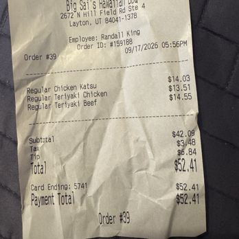 Big Sai's Hawaiian BBQ - Receipt - Hawaiian Near Me - Layton, Utah Big Sai's Hawaiian BBQ - Receipt - Hawaiian Near Me - Layton, Utah