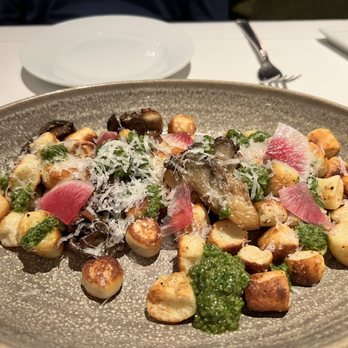 Rioja - ricotta gnocchi  | maitake mushrooms, arugula pesto, radish - New American Near Me - Denver, Colorado