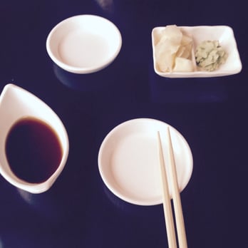 Starfish Sushi - table setting- including tempura dip, wasabi - Sushi Bars Near Me - Downey, California