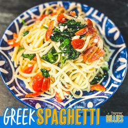 Trippin Billies - Greek Spaghetti w/ feta, olive oil, spinach, & tomatoes