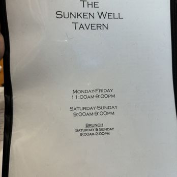 The Sunken Well Tavern - Front of menu - New American Near Me - Fredericksburg, Virginia The Sunken Well Tavern - Front of menu - New American Near Me - Fredericksburg, Virginia