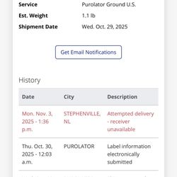 Taz Records - Shows failed attempted delivery in Newfoundland. Was supposed to ship to California. Scam