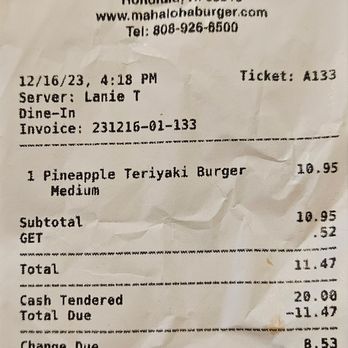 Mahaloha Burger- Waikiki - Burger Receipt - Burgers Near Me - Honolulu, Hawaii Mahaloha Burger- Waikiki - Burger Receipt - Burgers Near Me - Honolulu, Hawaii