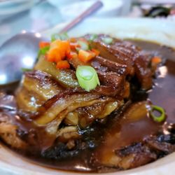 Mei Cai Kou Rou/梅菜扣肉 or Braised Pork Belly With Pickled Mustard Greens. Outstanding.