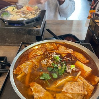 Boiling Point - Beef Hot Soup (front) and Mushroom and Veggie Hot Soup (back) - Taiwanese Near Me - Seattle, Washington