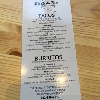 Me Gusta Tacos - Front of menu - Tacos Near Me - Henderson, Nevada Me Gusta Tacos - Front of menu - Tacos Near Me - Henderson, Nevada