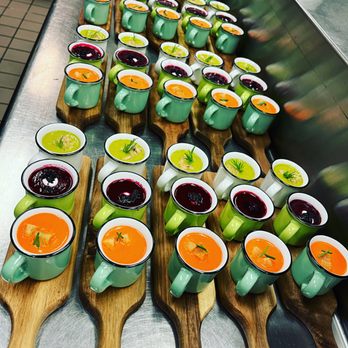 The Full Nelson - a long line of bowls of soup - Caterers Near Me The Full Nelson - a long line of bowls of soup - Caterers Near Me