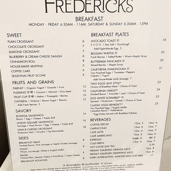 Fredericks - Menu - Breakfast & Brunch Near Me - San Francisco, California Fredericks - Menu - Breakfast & Brunch Near Me - San Francisco, California