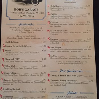 Bob's Garage - Menu. - Bars Near Me - Pittsburgh, Pennsylvania
