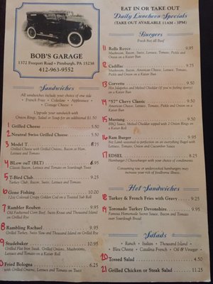 Menu photo 3 Bob's Garage Pittsburgh, PA