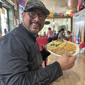 Toledito's Mexican Restaurant - Getting ready to enjoy some shrimp tacos with beans and rice and some good salsa! - Mexican Near Me - Fresno, California