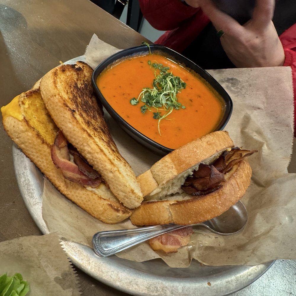 Grilled cheese and tomato soup. Grilled cheese and tomato soup.