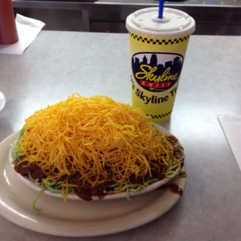 Skyline Chili - Four way (no onions) with green spaghetti to celebrate St. Patricks Day. - Fast Food Near Me - Cincinnati, Ohio Skyline Chili - Four way (no onions) with green spaghetti to celebrate St. Patricks Day. - Fast Food Near Me - Cincinnati, Ohio
