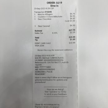 Honeymee - Receipt $30 for 4 ice creams. - Ice Cream & Frozen Yogurt Near Me - Houston, Texas Honeymee - Receipt $30 for 4 ice creams. - Ice Cream & Frozen Yogurt Near Me - Houston, Texas