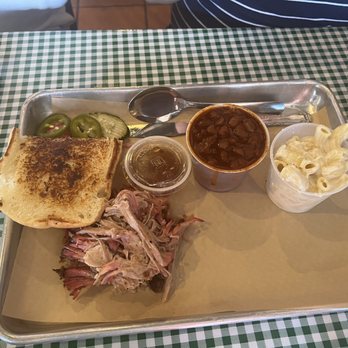 Trail Dust BBQ - 5oz of pulled pork, Mac n cheese m, garlic bread and baked beans. 5oz is more than enough for me and for my child! - Barbeque Near Me - Morgan Hill, California Trail Dust BBQ - 5oz of pulled pork, Mac n cheese m, garlic bread and baked beans. 5oz is more than enough for me and for my child! - Barbeque Near Me - Morgan Hill, California