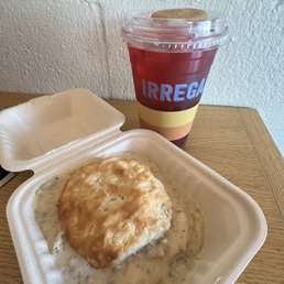 Hibiscus Tea  Sausage gravy biscuit