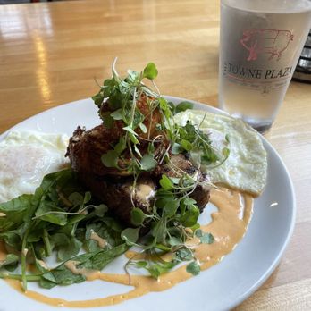 The Towne Plaza - Pork Belly with Eggs over Easy - Breakfast & Brunch Near Me - Traverse City, Michigan