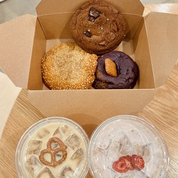 Re Bakesic - Cookies + Iced Butterscotch Latte & Strawberry Cream Hojicha - Bakeries Near Me - Alhambra, California Re Bakesic - Cookies + Iced Butterscotch Latte & Strawberry Cream Hojicha - Bakeries Near Me - Alhambra, California