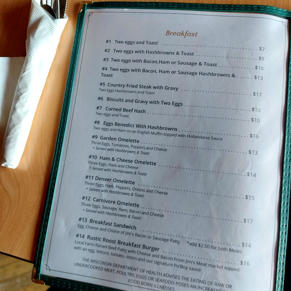 Rustic Roost - Menu as of June 18, 2023 - New American Near Me - Iron River, Wisconsin Rustic Roost - Menu as of June 18, 2023 - New American Near Me - Iron River, Wisconsin