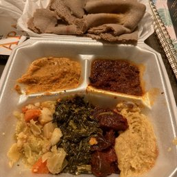 Yellow lentils, lentils with berebere, cabbage, collards and beets