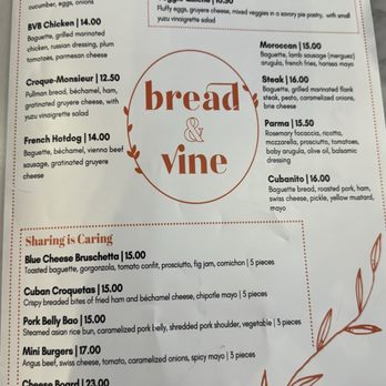 Bread & Vine - Menu 11/2/24 - French Near Me - Galena, Illinois