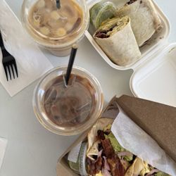Second State Coffee - Americano, cold brew with oat milk, breakfast tacos with bacon, and breakfast burrito