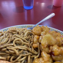 Hong Kong Restaurant - Noodles and orange chicken.