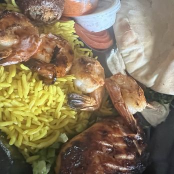 Beirut Cafe - Shrimp and Salmon (3 oz) & Shrimp Plate Well worth the price and the food is flavorful and comforting - Lebanese Near Me - Murray, Utah