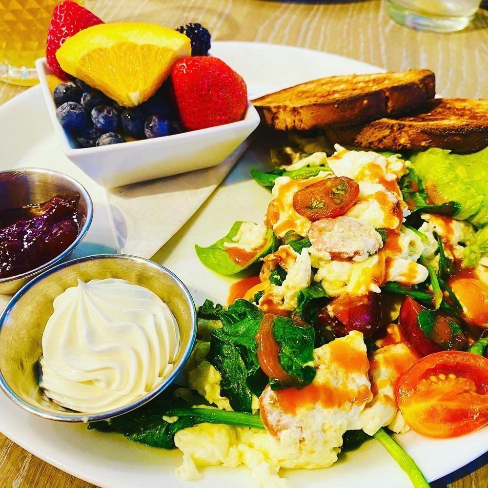 The Hen - North Side Scramble with Fruit and Gluten-free Toast - Breakfast & Brunch Near Me - Ann Arbor, Michigan The Hen - North Side Scramble with Fruit and Gluten-free Toast - Breakfast & Brunch Near Me - Ann Arbor, Michigan
