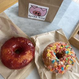 Loganberry and Fruity Pebbles donuts Loganberry and Fruity Pebbles donuts