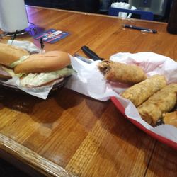 Anchor Bay Carryout - Ham and Swiss sub and a cheeseburger and cheeseburger egg rolls