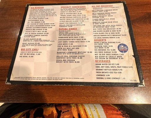 Menu photo 1 Big City Diner Kaneohe, HI