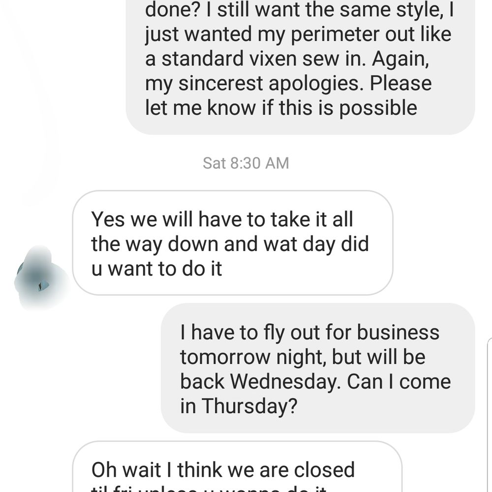 Me attempting to reach out to the stylist on Sept 14/15 (12:47 a.m.) Me attempting to reach out to the stylist on Sept 14/15 (12:47 a.m.)