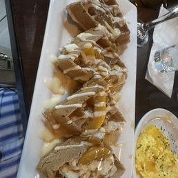 Peach cobbler waffles w/side of eggs Peach cobbler waffles w/side of eggs