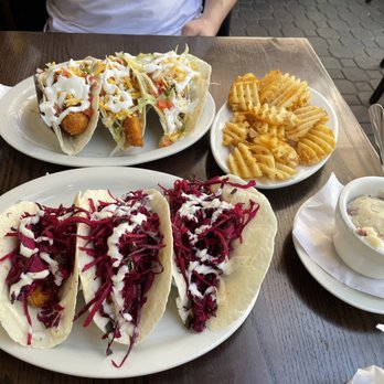 Cloverleaf Tavern - Fish tacos and shrimp tacos with waffle fries a s mashed potatoes on the side - Pubs Near Me - Caldwell, New Jersey Cloverleaf Tavern - Fish tacos and shrimp tacos with waffle fries a s mashed potatoes on the side - Pubs Near Me - Caldwell, New Jersey