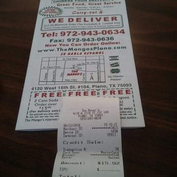 The Mango's Chinese - Receipt and menu - Chinese Near Me - Plano, Texas The Mango's Chinese - Receipt and menu - Chinese Near Me - Plano, Texas