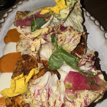 Casa Neos - Chicken with carrot purée and cabbage - Mediterranean Near Me - Miami, Florida