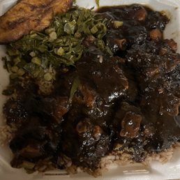 Oxtails, red beans and rice and greens