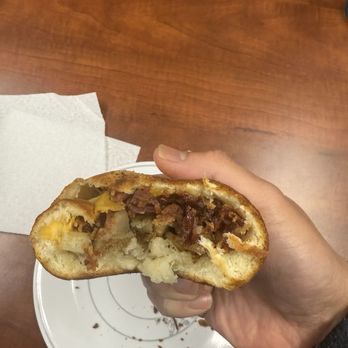 Just A Pinch Bakery - Inside of Bacon Potato Kolache (Bacon, potatoes, and cheese) - Bakeries Near Me - Loveland, Colorado Just A Pinch Bakery - Inside of Bacon Potato Kolache (Bacon, potatoes, and cheese) - Bakeries Near Me - Loveland, Colorado