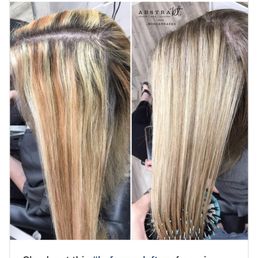 Horrific before photo from a full highlight here costing nearly $200 - had to pay nearly $400 to have it fixed by a professional. Beware! Horrific before photo from a full highlight here costing nearly $200 - had to pay nearly $400 to have it fixed by a professional. Beware!