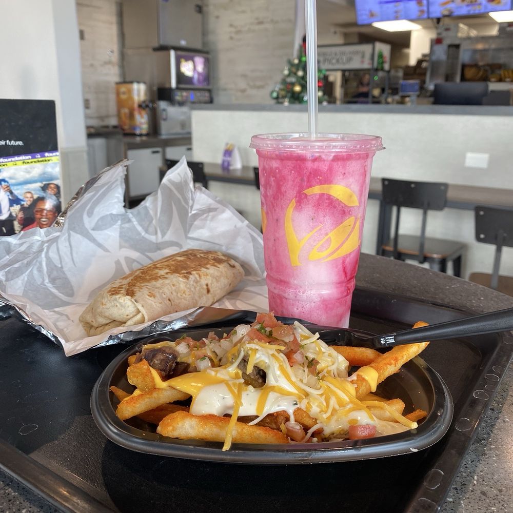 Quesarito , Steak Garlic Nacho Fries , and Confetti Cookie Freeze Quesarito , Steak Garlic Nacho Fries , and Confetti Cookie Freeze