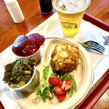 Faidley's Seafood - Crab cake platter with greens and beets - Seafood Markets Near Me - Baltimore, Maryland Faidley's Seafood - Crab cake platter with greens and beets - Seafood Markets Near Me - Baltimore, Maryland