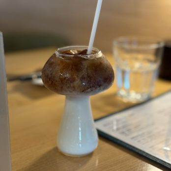 Jun Bistro - This is the coconut soy Soymilk Coffee Latte! It is on theme with their mushrooms! - Chinese Near Me - Milpitas, California Jun Bistro - This is the coconut soy Soymilk Coffee Latte! It is on theme with their mushrooms! - Chinese Near Me - Milpitas, California