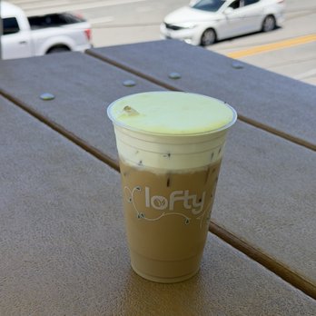 Lofty Coffee Roasting Works - Iced salted caramel latte with cold foam - Coffee & Tea Near Me - Encinitas, California Lofty Coffee Roasting Works - Iced salted caramel latte with cold foam - Coffee & Tea Near Me - Encinitas, California