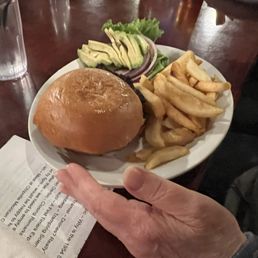 Black bean burger with fries Black bean burger with fries