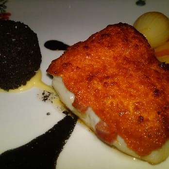 Le Cirque - Chorizo crusted Alaskan black cod, piperade basque, garlic brandade, squid ink sauce - French Near Me - Las Vegas, Nevada Le Cirque - Chorizo crusted Alaskan black cod, piperade basque, garlic brandade, squid ink sauce - French Near Me - Las Vegas, Nevada